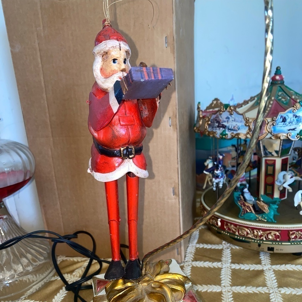 Vintage Metal Santa Claus‎ Ornament Christmas, Santa with present